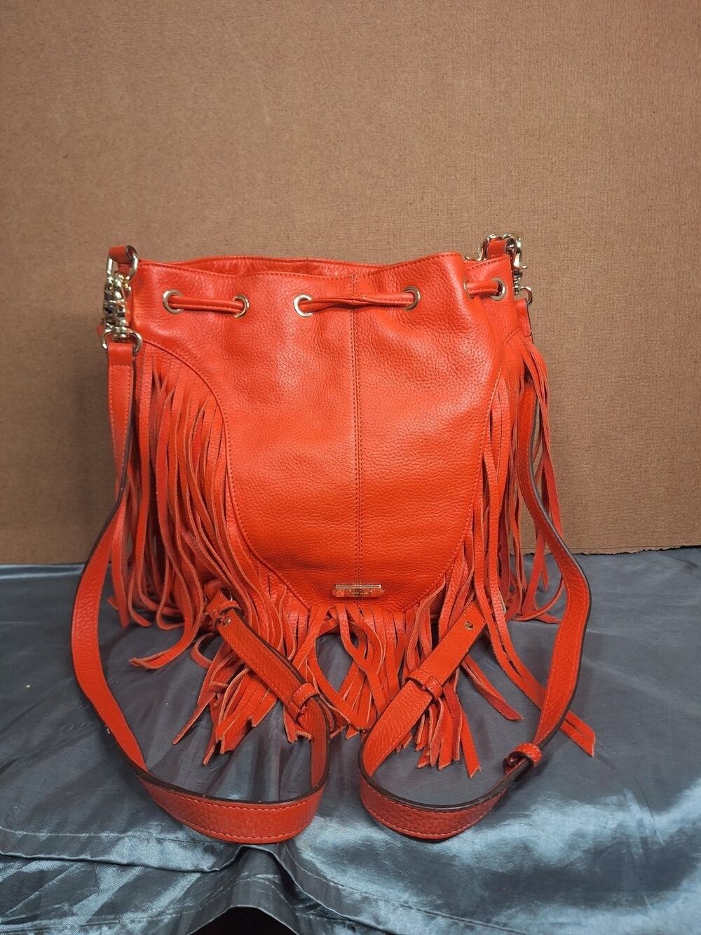 Dolce Vita Collection Womens Western Red Leather Backpack Bucket Purse W/Fringes